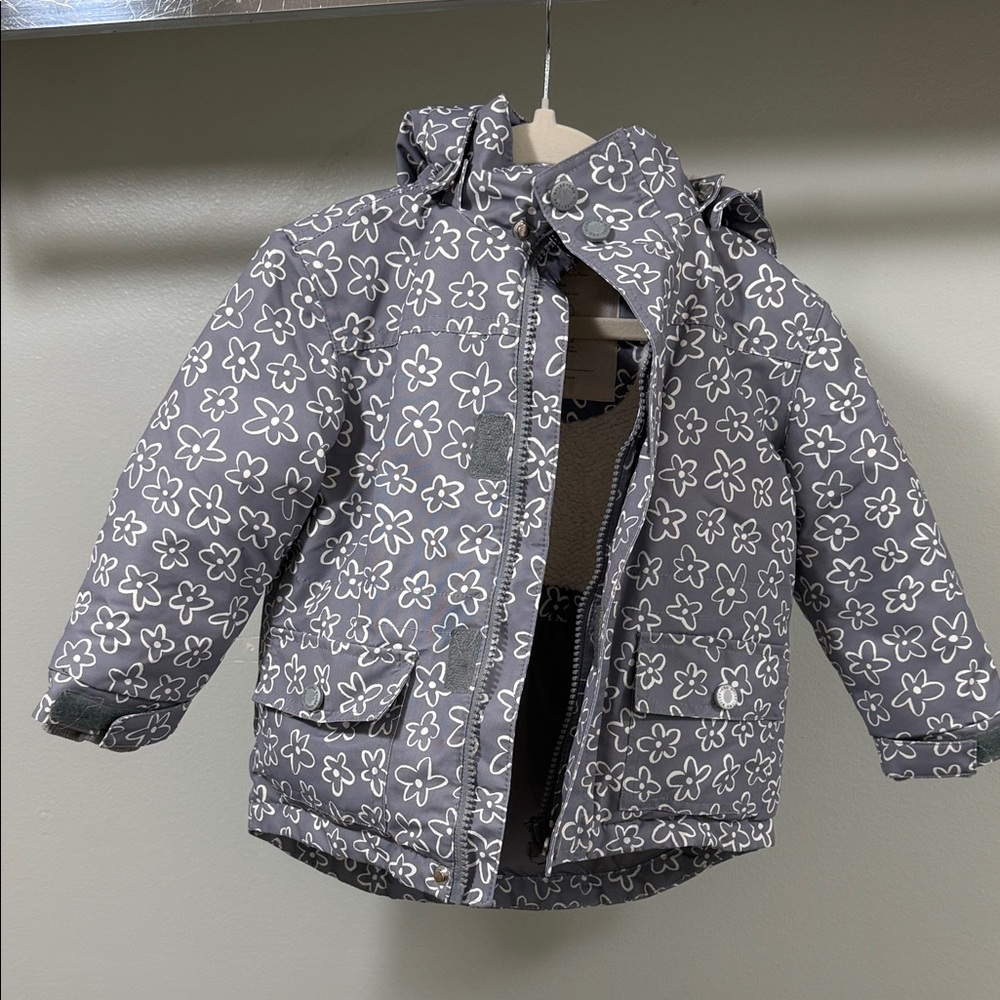 Rylee + Cru Gray Floral Kids Snowcoat